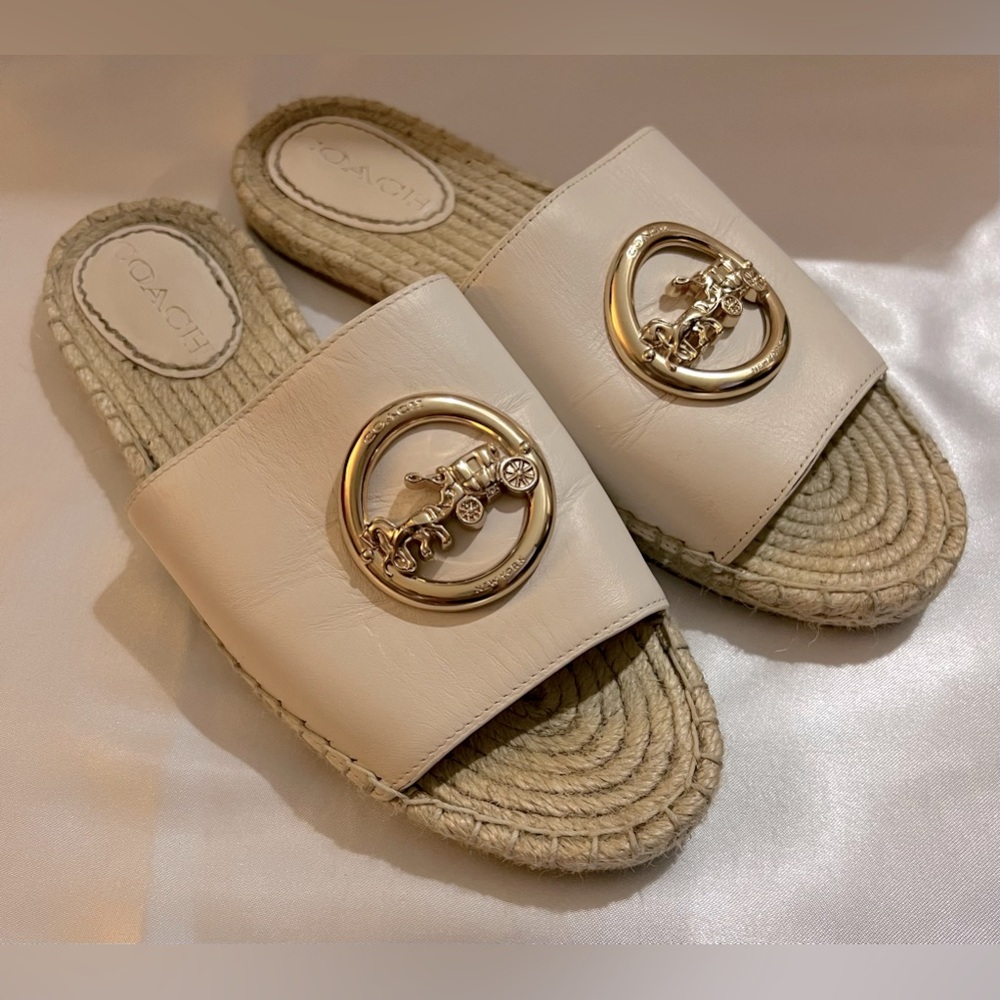 Coach Leather Espadrille Sandal in color Chalk - Picture 1 of 8